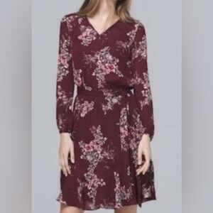 White House Black Market deep wine floral peasant midi dress (0)